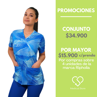 POLERA MUJER RIPHOLIA ANTIFLUIDO ESTAMPADO CELESTE 2381