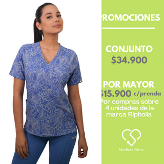 POLERA MUJER RIPHOLIA ANTIFLUIDO ESTAMPADO CELESTE 2383