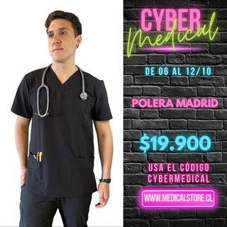 Polera Hombre Antifluido Negro Modelo Madrid