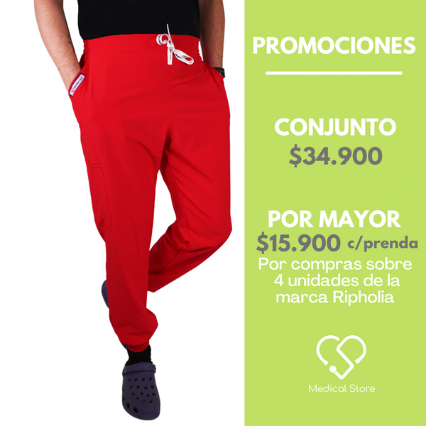 PANTALON JOGGER ANTIFLUIDO UNISEX RIPHOLIA ROJO Medical Store SpA