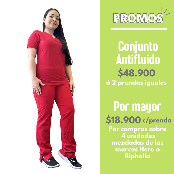 CONJUNTO ANTIFLUIDOS ROJO (PANTALON MEDICAL RECTO)