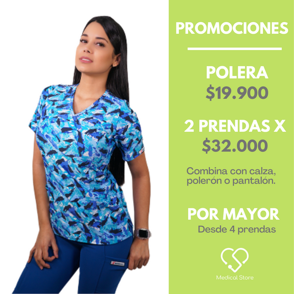 POLERA LYCRA CELESTE CON ESTAMPADO 2358