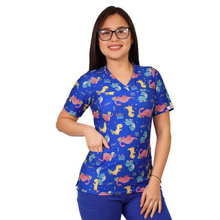 Polera Lycra Estampado Azul Rey 2496