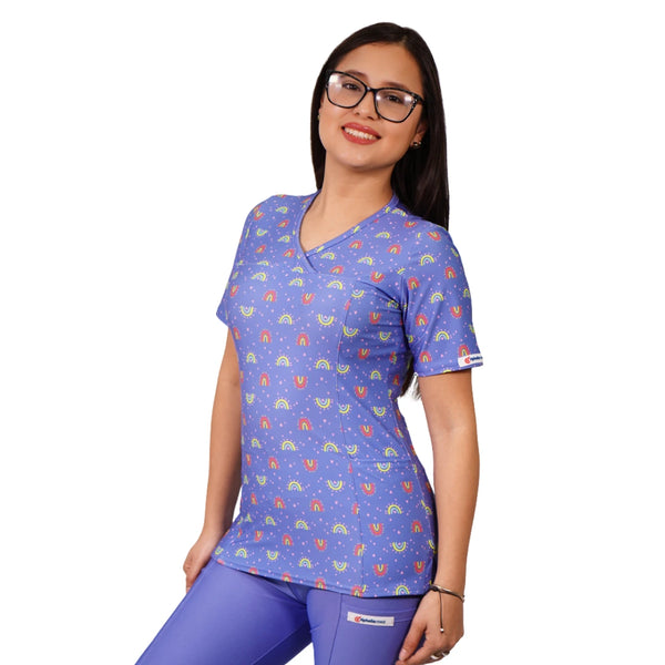Polera Lycra Estampado Celeste 2500