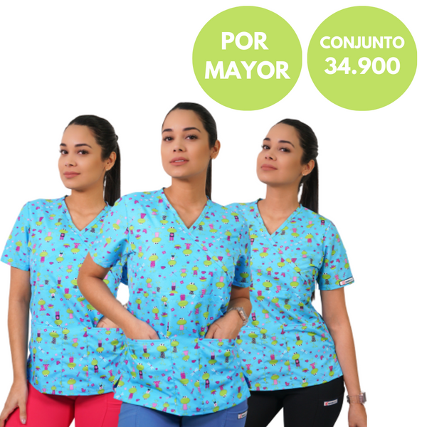 POLERA MUJER RIPHOLIA ANTIFLUIDOS ESTAMPADA CELESTE 2371